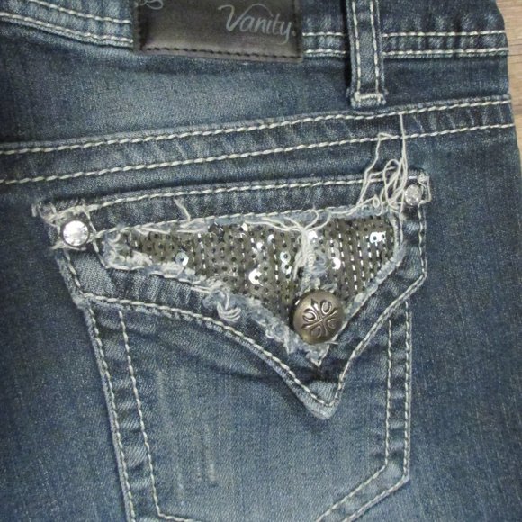 Vanity Distressed Flare Jeans with Sequin Details - Picture 3 of 5